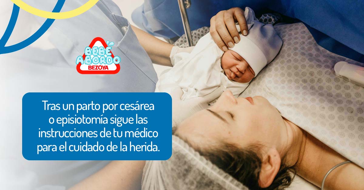 Tras un parto por cesárea o episiotomía sigue las instrucciones de tu médico para el cuidado de la herida. 