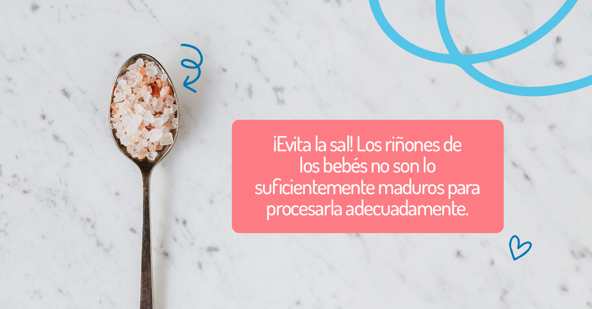 ¡Evita la sal! Los riñones de los bebés no están lo suficientemente maduros para procesarla adecuadamente.